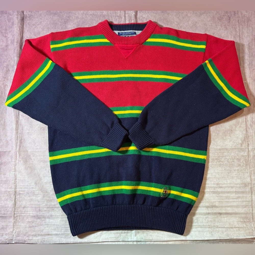 VTG Tommy Hilfiger Colorblock Multicolor Striped Knit Sweater Medium Preppy 90s